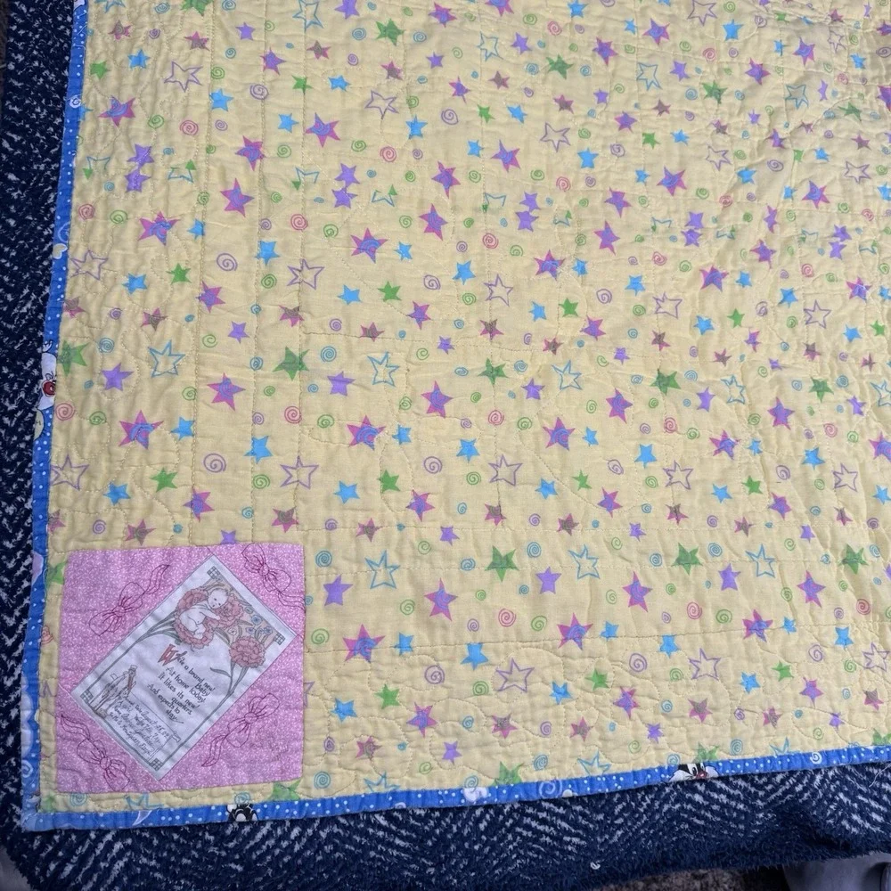 Handmade Baby Kid's Quilt Crib Blanket Yellow Looney Tunes Taz Tweety Bugs Bunny